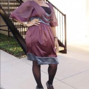 Maroon and gray satin dress